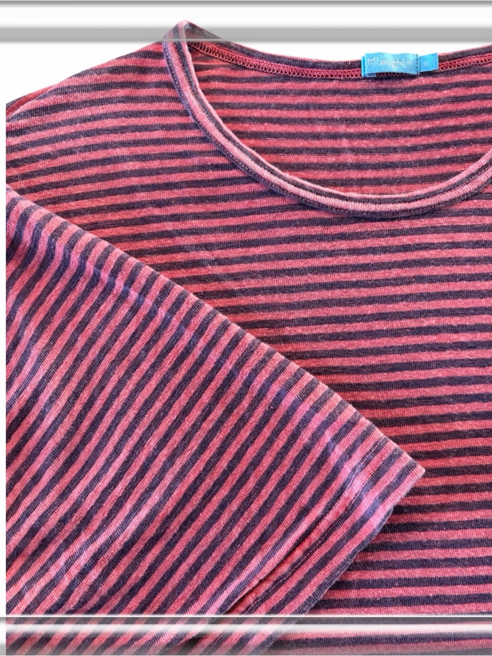 J McLaughlin Men’s Linen Blend Smith Knit Top Shirt Short Sleeve Stripe Size XL